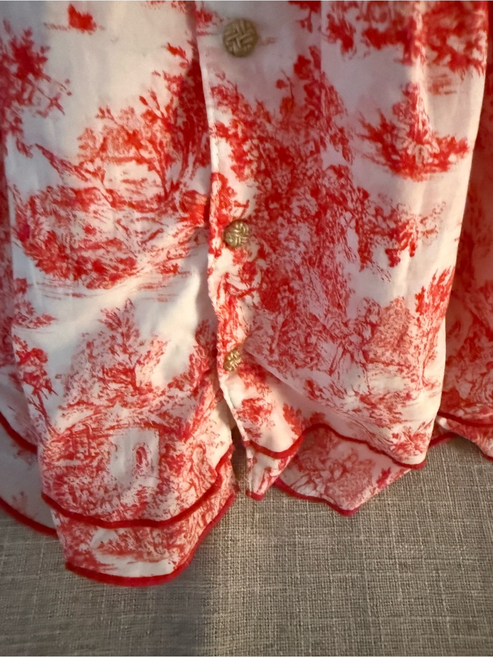 Red Toile Print Girls' Formal Dress with Bow - Picture 7 of 9